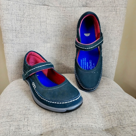 orth feet Shoes - Orthfeet Blue Athens Mary Jane Leather Shoes Womes Size 9 Medium Velcro